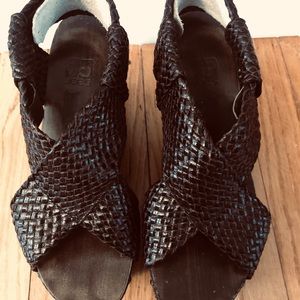 Joe’s Jean Woven Wedge Leather Platform Sandals